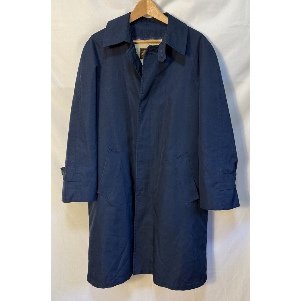 90's Eddie Bauer L Goose Down Trench Coat Long Winter Navy Plaid Removable line